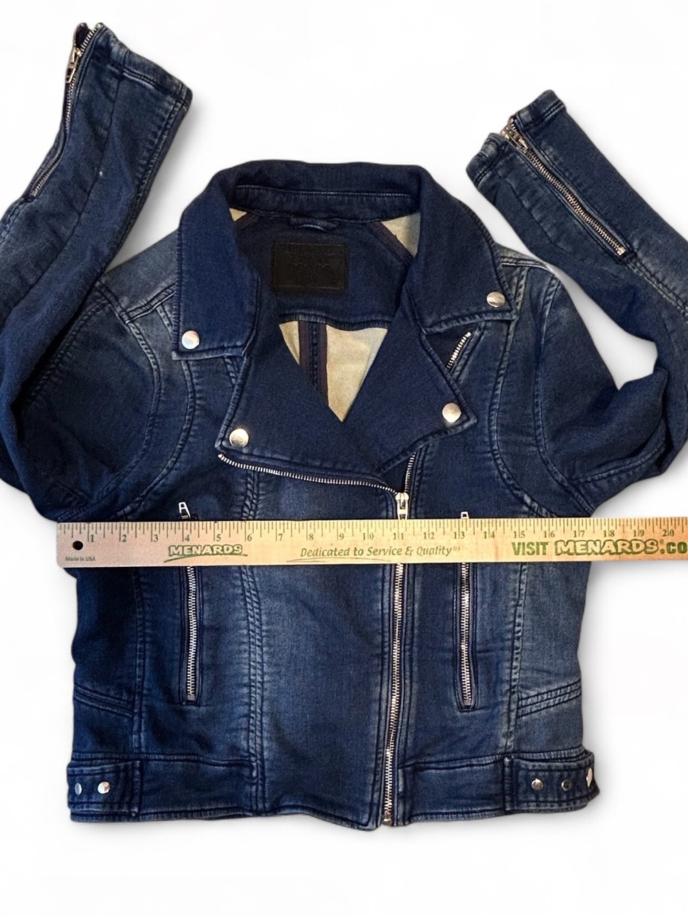 Blank NYC Blue Denim Moto Jacket M, with Pockets and Zippers Long Sleeves w/Zipp - Picture 7 of 8